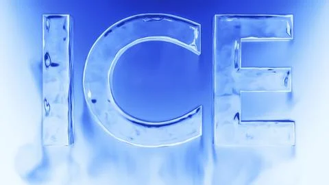 Ice cold word ice with falling smoke 3d rendering Stock Illustration