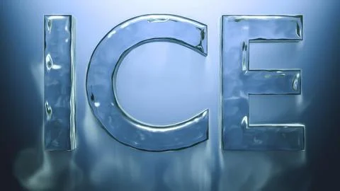 Ice cold word ice with falling smoke 3d rendering Stock Illustration