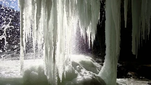 Ice cones on a frozen waterfall in the austrian alps Видео 148499870
