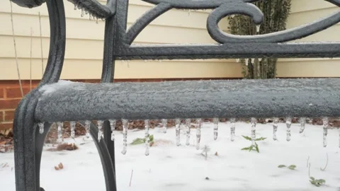 Ice Covered Bench After Severe Ice Storm Close Up Stock Footage 327725871