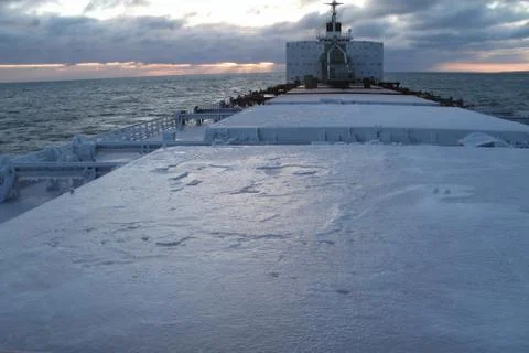Ice-covered deck of a ship Stock-Fotos