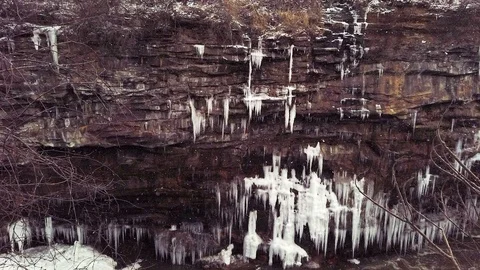 Ice Covered River Wall during Snow Storm Stock Footage 104199789