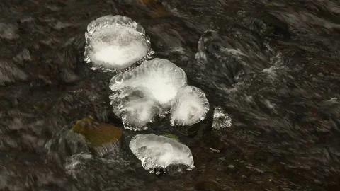 Ice-covered rocks and winter stream, Columbia River Gorge, Oregon USA Video stock 72634863