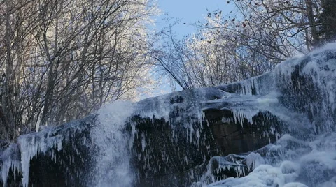 Ice covered waterfall Stock Footage 48201329