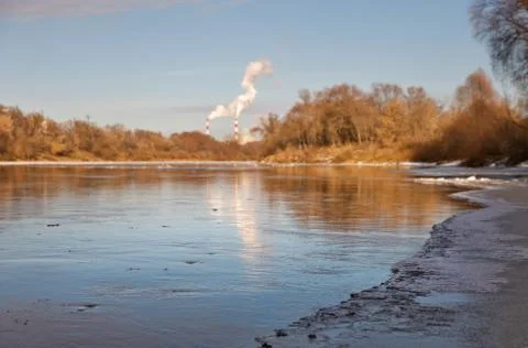 Ice covering  river Stock Photos