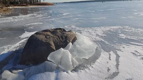 Ice covering rock Stock Footage 323332756