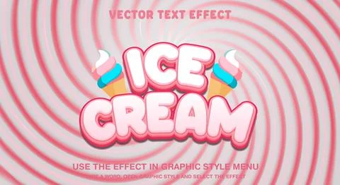 Ice cream 3d editable vector text effect Illustrazione stock