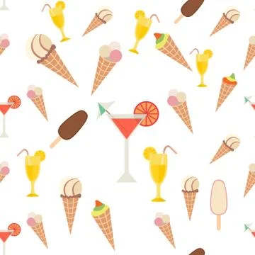 Ice cream and drinks seamless pattern Stock Illustration