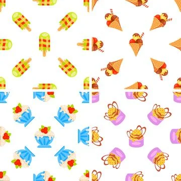 Ice cream and popsicles creating a colorful and refreshing seamless pattern Illustrazione stock