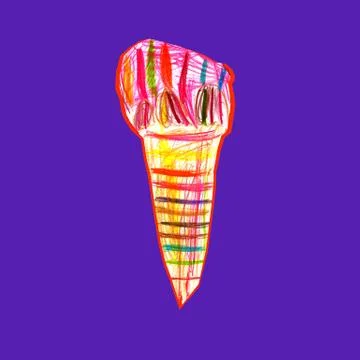 Ice cream art object in colored pencil doodle style. Stock Illustration