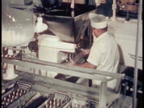 Ice cream bars are made in the factory in 1948 Stockbeeldmateriaal 74735296