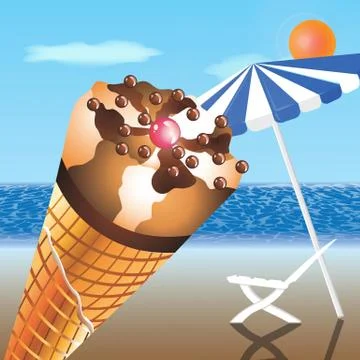 Ice cream on the beach Stock Illustration