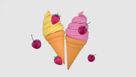 Ice cream with berries, summer animation 3D on a transparent alpha channel Stock Footage 280296249