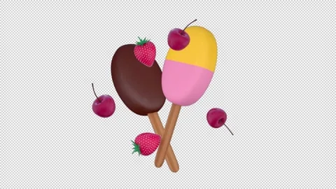 Ice cream with berries, summer overlay 3D on a transparent alpha channel Stock Footage 280297182
