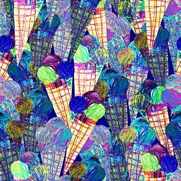 Ice cream blue seamless pattern with pencil texture by hand drawn. Stock Illustration