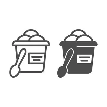Ice cream bucket and spoon line and solid icon, icecream concept, bucket ice 스톡 일러스트