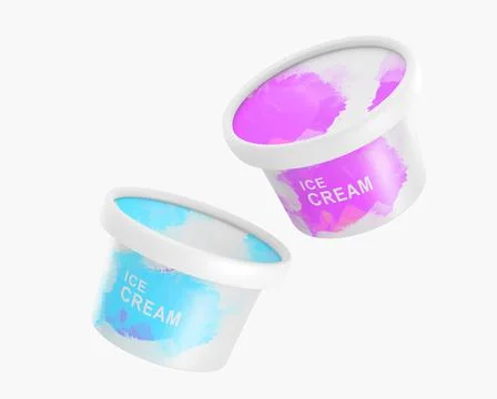 Ice cream buckets with closed lids. Realistic mockup plastic or paper cups, food Illustrazione stock