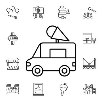 Ice-cream, car flat vector icon in amusement pack Stock Illustration