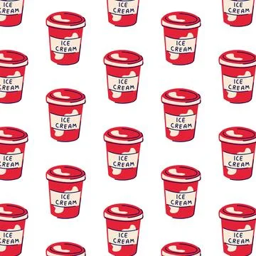 Ice cream cartoon seamless pattern. Line style design for grocery. Vector Stock Illustration