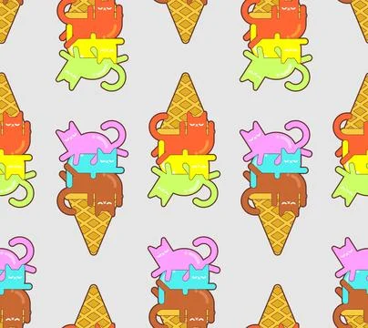Ice cream cat pattern seamless. Eskimo pet background. Baby fabric texture Illustrazione stock
