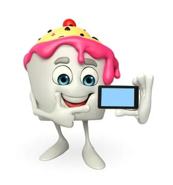Ice cream character with mobile Illustrazione stock