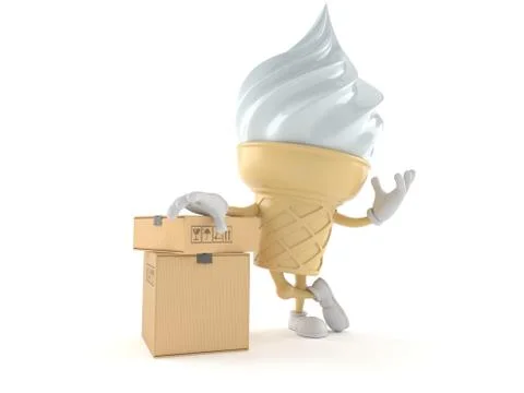 Ice cream character with stack of boxes イラスト素材