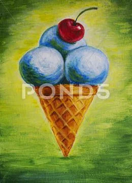 Ice cream with cherry Stock Illustration