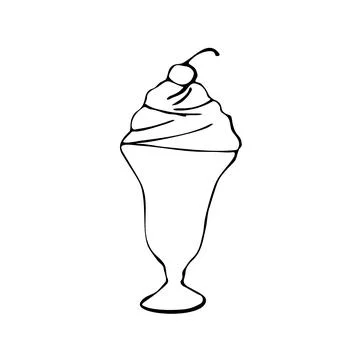 Ice cream with cherry on top. Hand drawn vector illustration. Stock Illustration