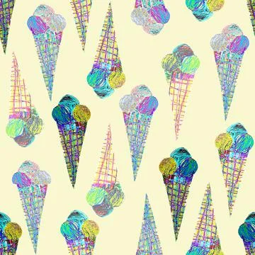 Ice cream childrens seamless pattern by pencil hand drawn. Stock Illustration