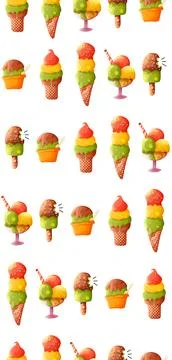 Ice Cream Collection Seamless Vector Pattern Cartoon Style Popsicle Cone Su.. Stock Illustration