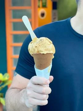 Ice cream with colored background Stock Photos