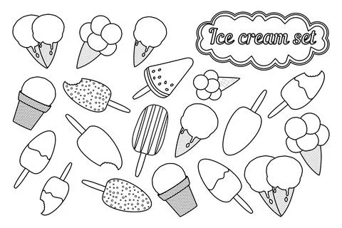 Ice Cream Coloring Page Set Stock Illustration