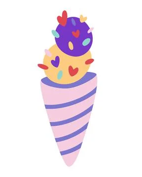 Ice cream cone. Abstract Ice cream balls in the waffle cone.  Sweet summer fo Stock Illustration