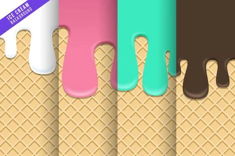 Ice Cream Cone Background Pattern Pack, Flat Illustration Stock Illustration