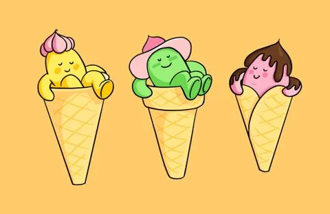Ice cream cone characters. Vector hand drawn illustration. 스톡 일러스트