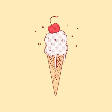 Ice cream cone with cherry, vector illustration Stock Illustration