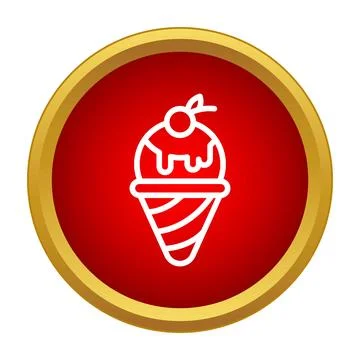 Ice cream cone icon with cherry on red circle Stock Illustration