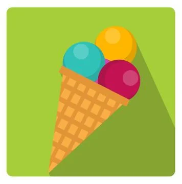 Ice cream cone icon flat style with long shadows, isolated on white backgro.. Stock Illustration