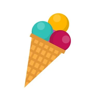 Ice cream cone icon flat style , isolated on white background. Vector Stock Illustration