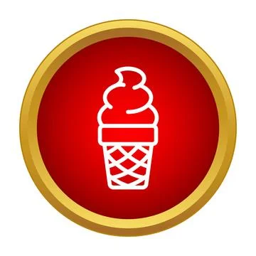 Ice cream cone icon on red button Stock Illustration