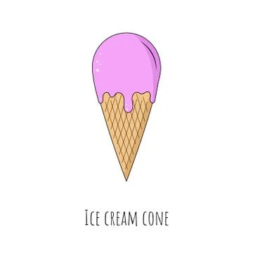 Ice cream cone. Isolated object on white. Vector cartoon illustration. Stock Illustration