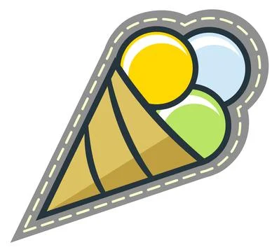 Ice cream cone patch. Summer dessert sticker Stock Illustration