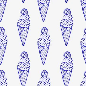 Ice cream cone pattern in blue sketch style Illustrazione stock