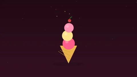 Ice cream cone scoops stacking rose food loop 库存影片 342612856