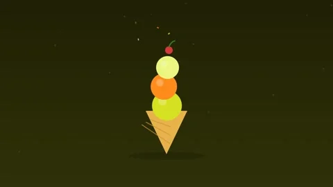 Ice cream cone scoops stacking citrus food loop Stock Footage 342612864