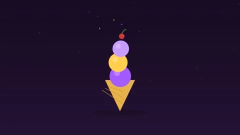 Ice cream cone scoops stacking grape food loop Video stock 342612872
