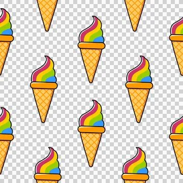 Ice cream cone, seamless flat style pattern 스톡 일러스트