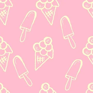 Ice cream cone seamless pattern. Grunge brush pink vector illustration. Stock Illustration
