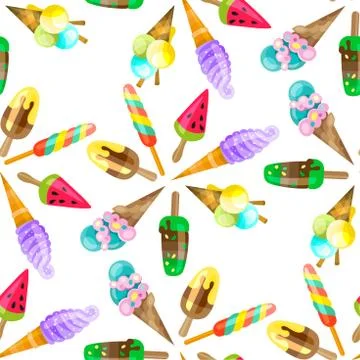 Ice cream cone seamless pattern background. Realistic. Bright and pastel colors Stock Illustration