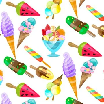 Ice cream cone seamless pattern background. Realistic. Bright and pastel colors Stock Illustration